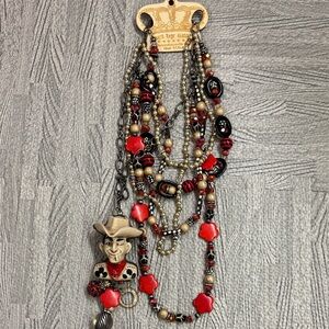 Western Charm Red and Black Necklace One of a Kind Art by Amy